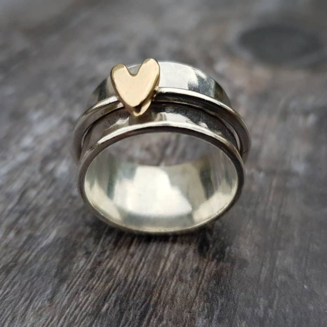 Mely Gold Heart Silver Ring