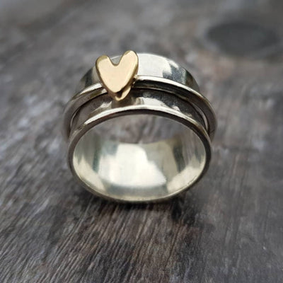 Mely Gold Heart Silver Ring